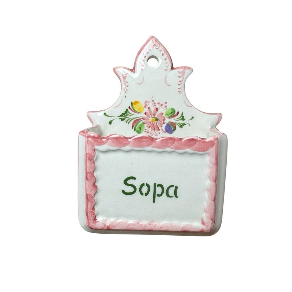 Vintage Soap Dish Ceramic Sopa Wall Pocket Hanging White Pink Floral Mounted